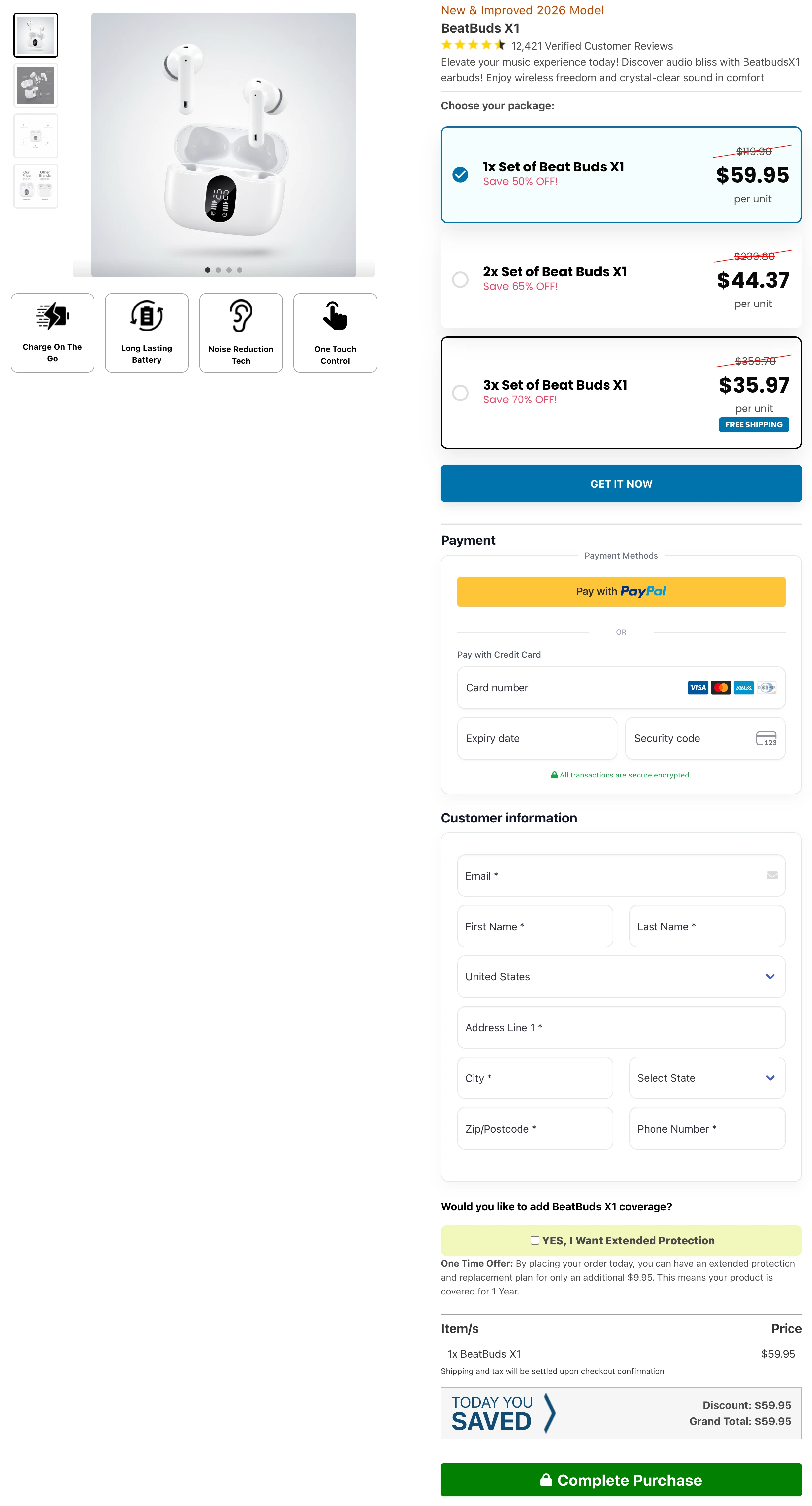 BeatBuds X1 White Earbuds Official 100% Secure checkout page