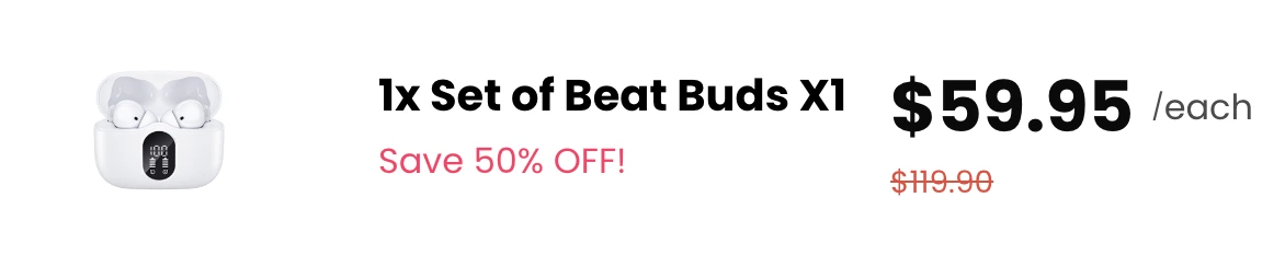 Single BeatBuds X1 White Earbuds 50% Off Discount Package